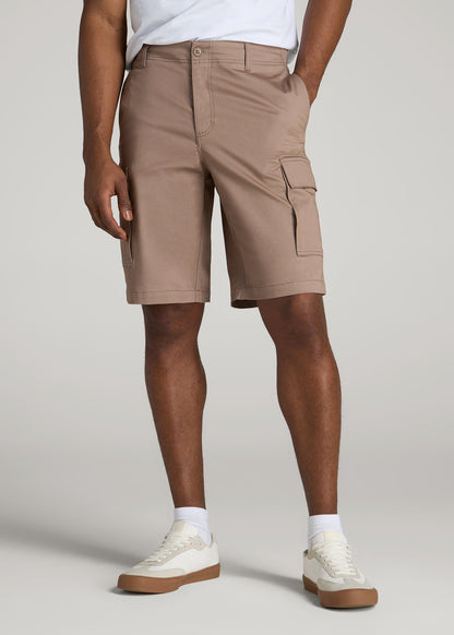 American Tall Men Stretch Twill Cargo Shorts for Tall Men in Dark Sand