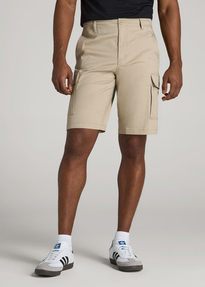 American Tall Men Stretch Twill Cargo Shorts for Tall Men in Light Khaki