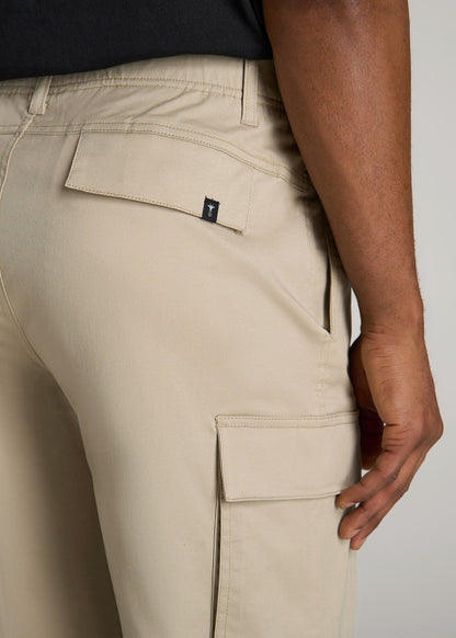 American Tall Men Stretch Twill Cargo Shorts for Tall Men in Light Khaki