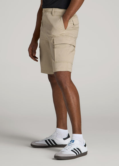 American Tall Men Stretch Twill Cargo Shorts for Tall Men in Light Khaki