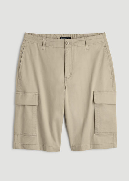 American Tall Men Stretch Twill Cargo Shorts for Tall Men in Light Khaki