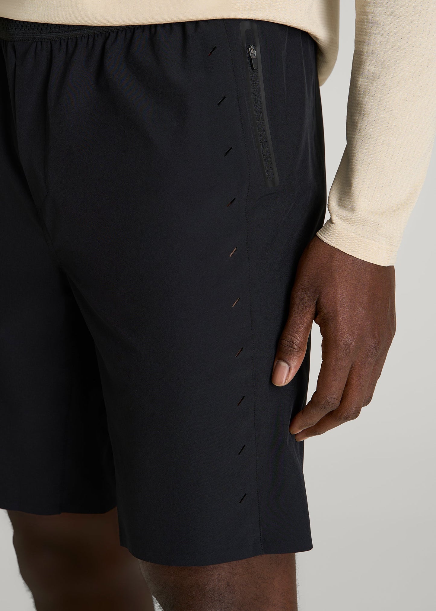 American Tall Men Featherweight Perforated Training Shorts for Tall Men in Black