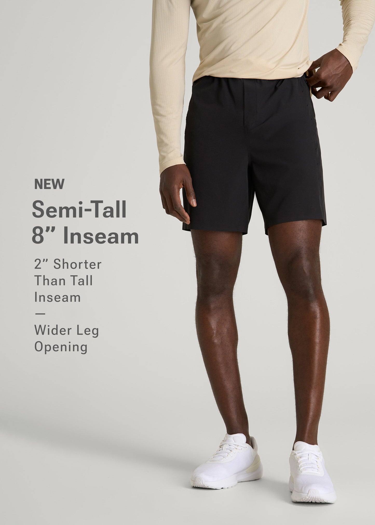 American Tall Men Featherweight Perforated Training Shorts for Tall Men in Black