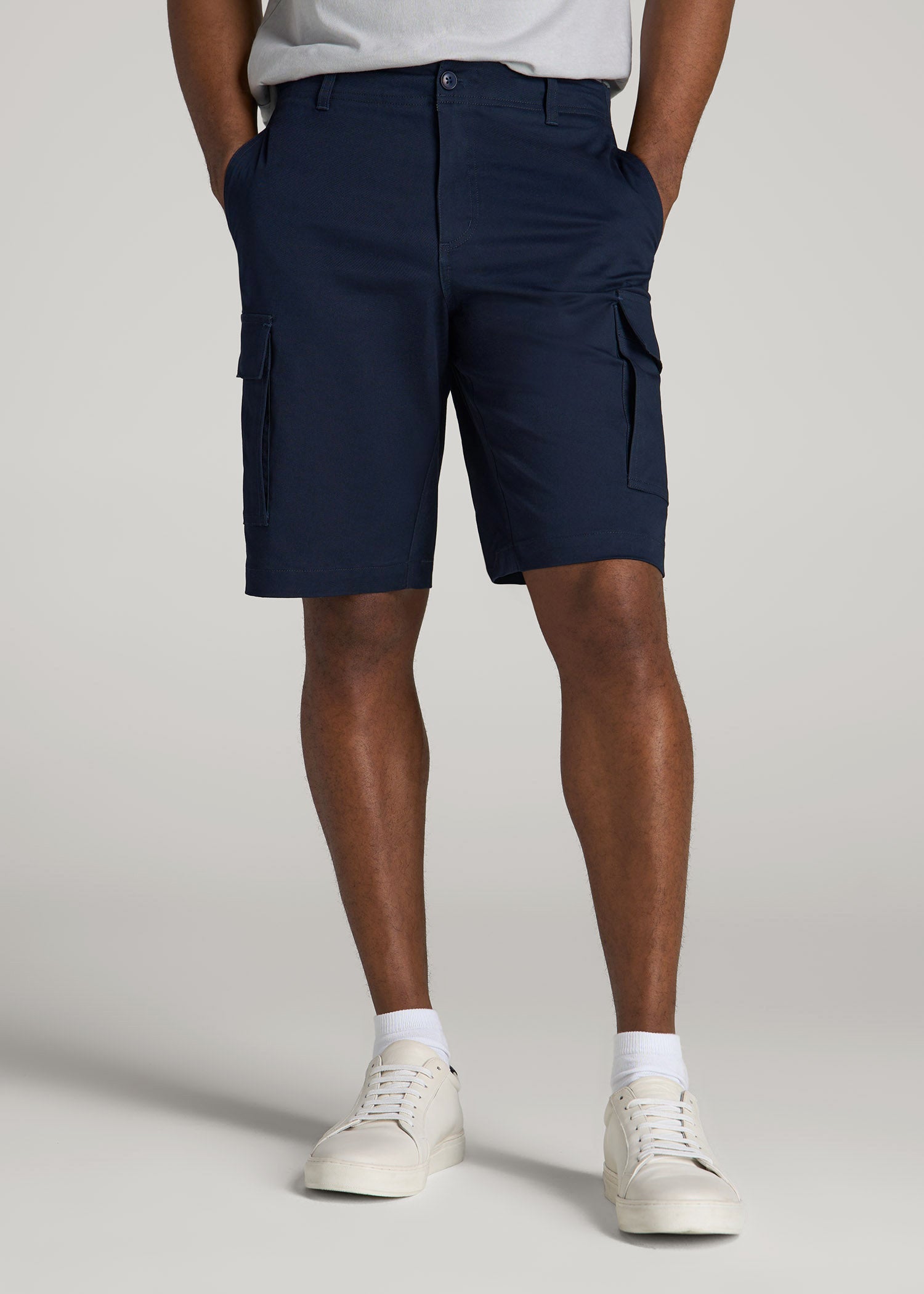 American Tall Men Stretch Twill Cargo Shorts for Tall Men in Evening Blue