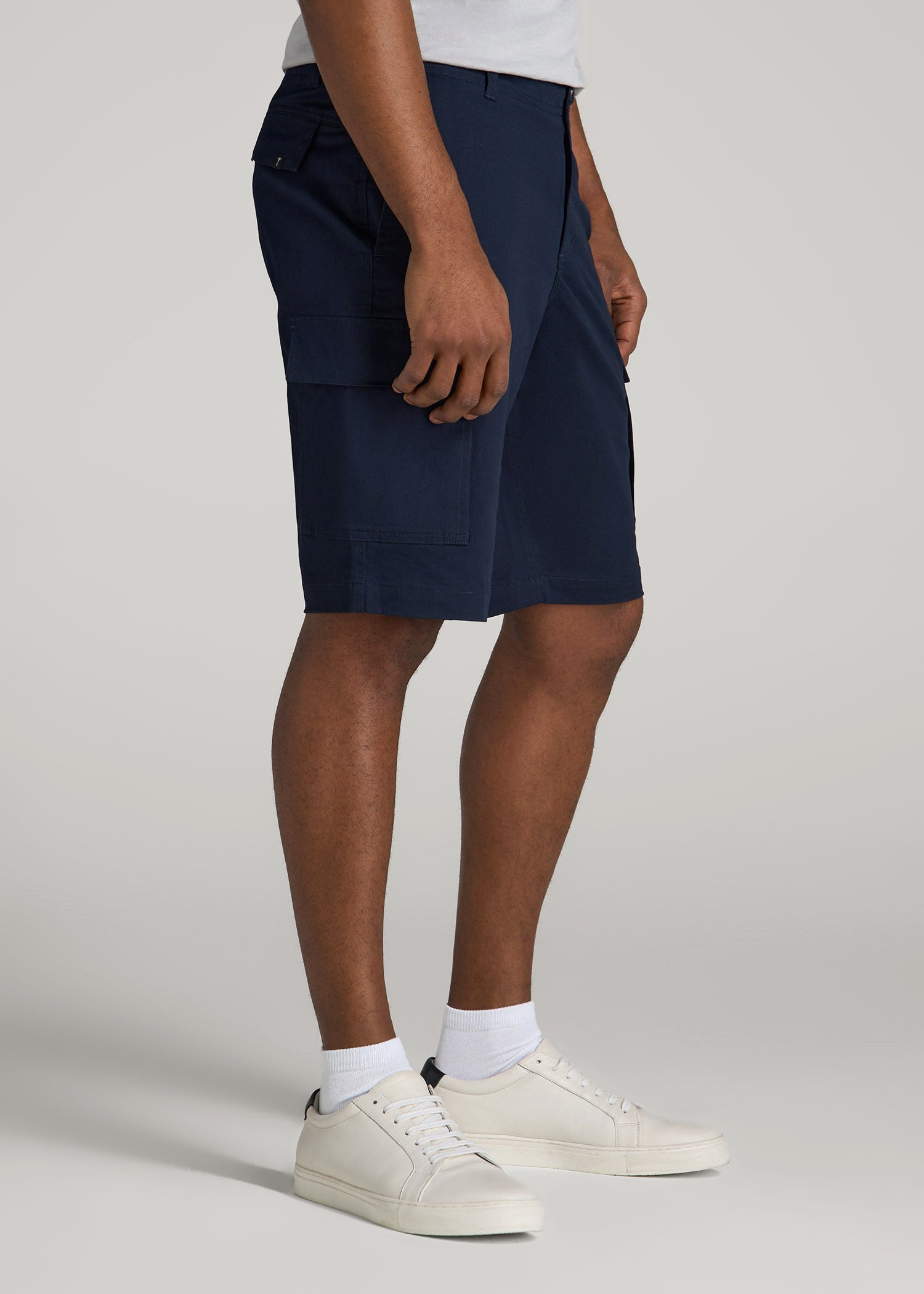 American Tall Men Stretch Twill Cargo Shorts for Tall Men in Evening Blue