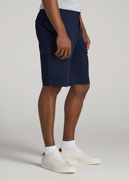 American Tall Men Stretch Twill Cargo Shorts for Tall Men in Evening Blue