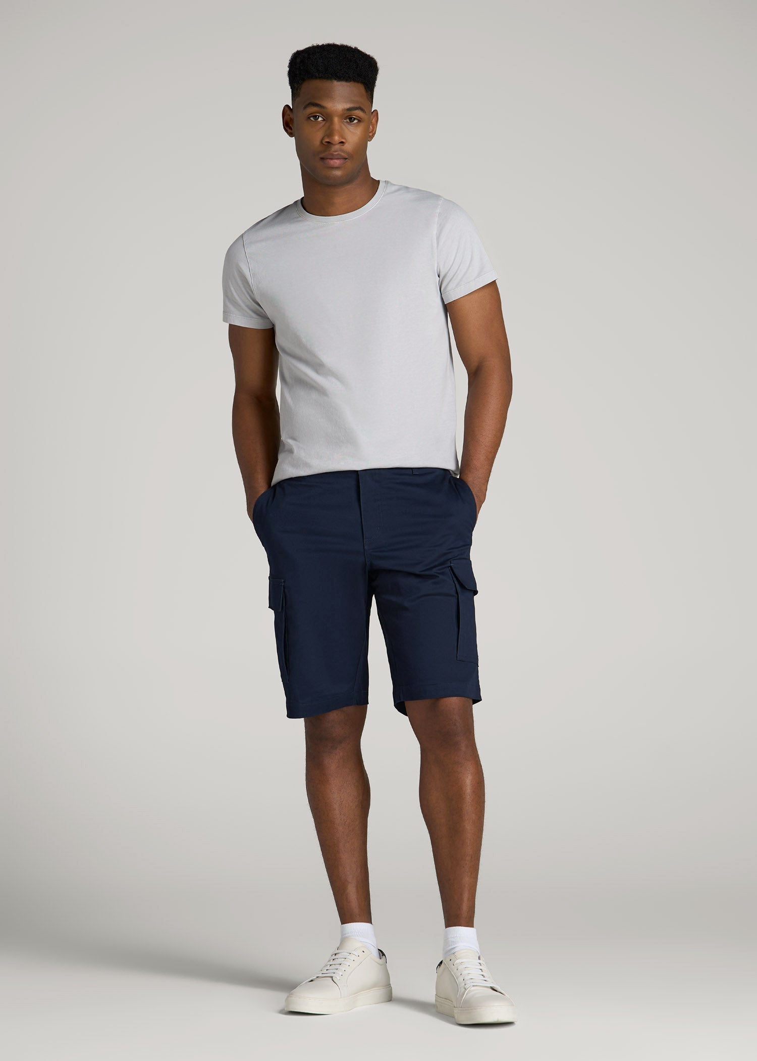 American Tall Men Stretch Twill Cargo Shorts for Tall Men in Evening Blue