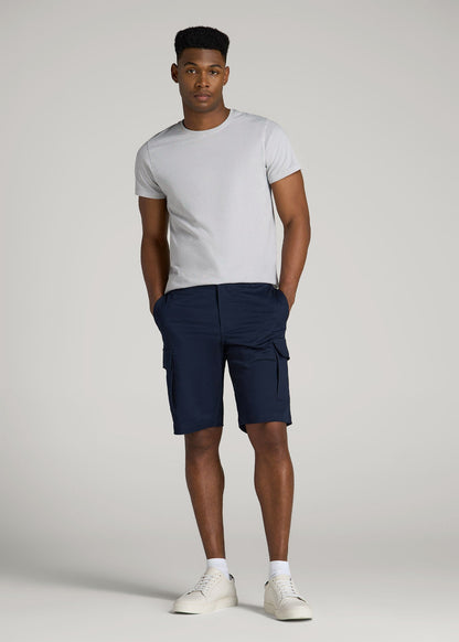 American Tall Men Stretch Twill Cargo Shorts for Tall Men in Evening Blue