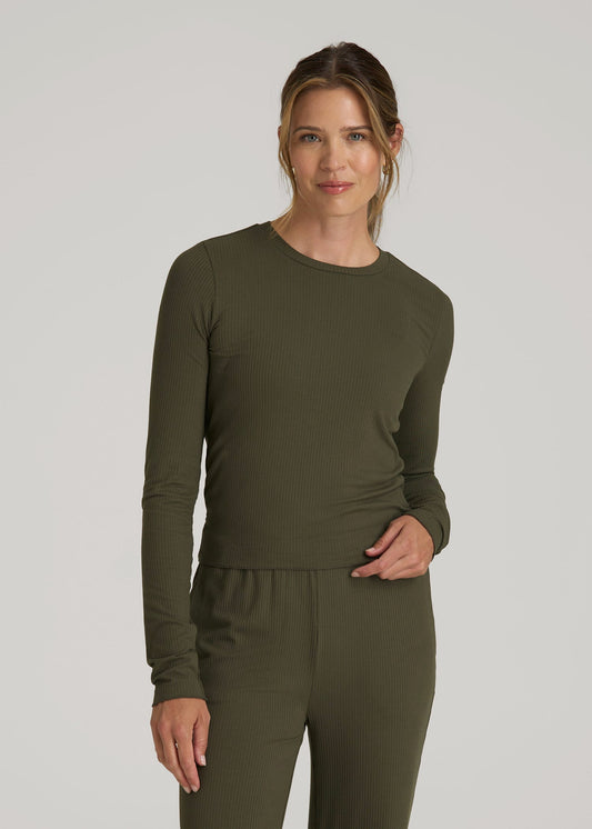 American Tall Men Lightweight Ribbed Cropped Lounge Shirt for Tall Women in Forest Night