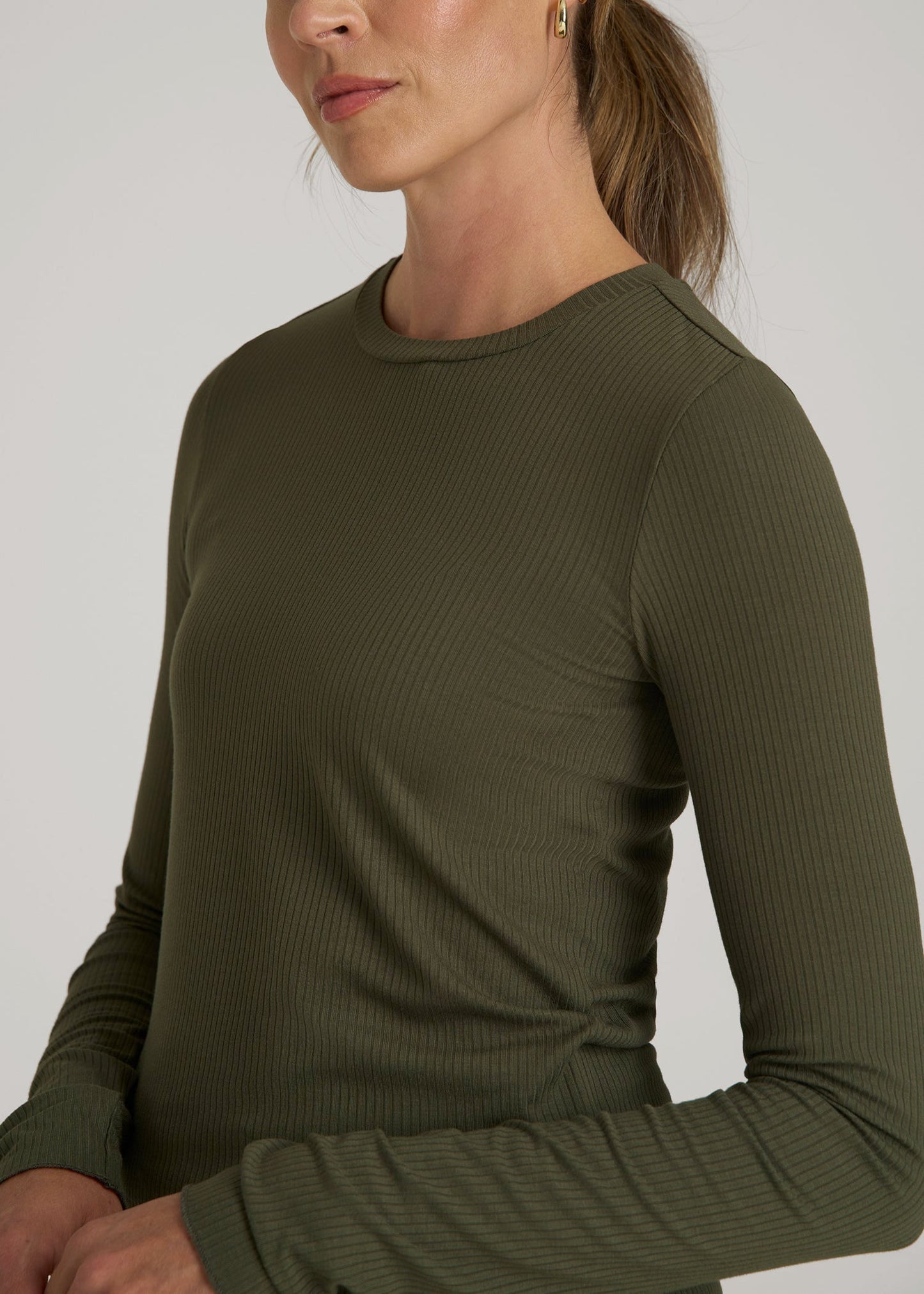 American Tall Men Lightweight Ribbed Cropped Lounge Shirt for Tall Women in Forest Night