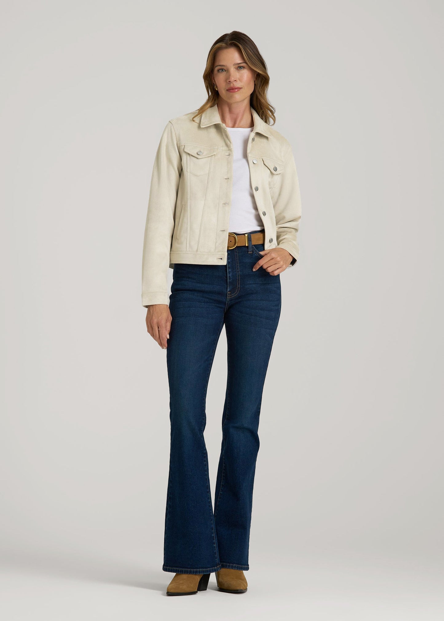 American Tall Men|Women True Touch Suede Trucker Jacket for Tall Women in Overcast
