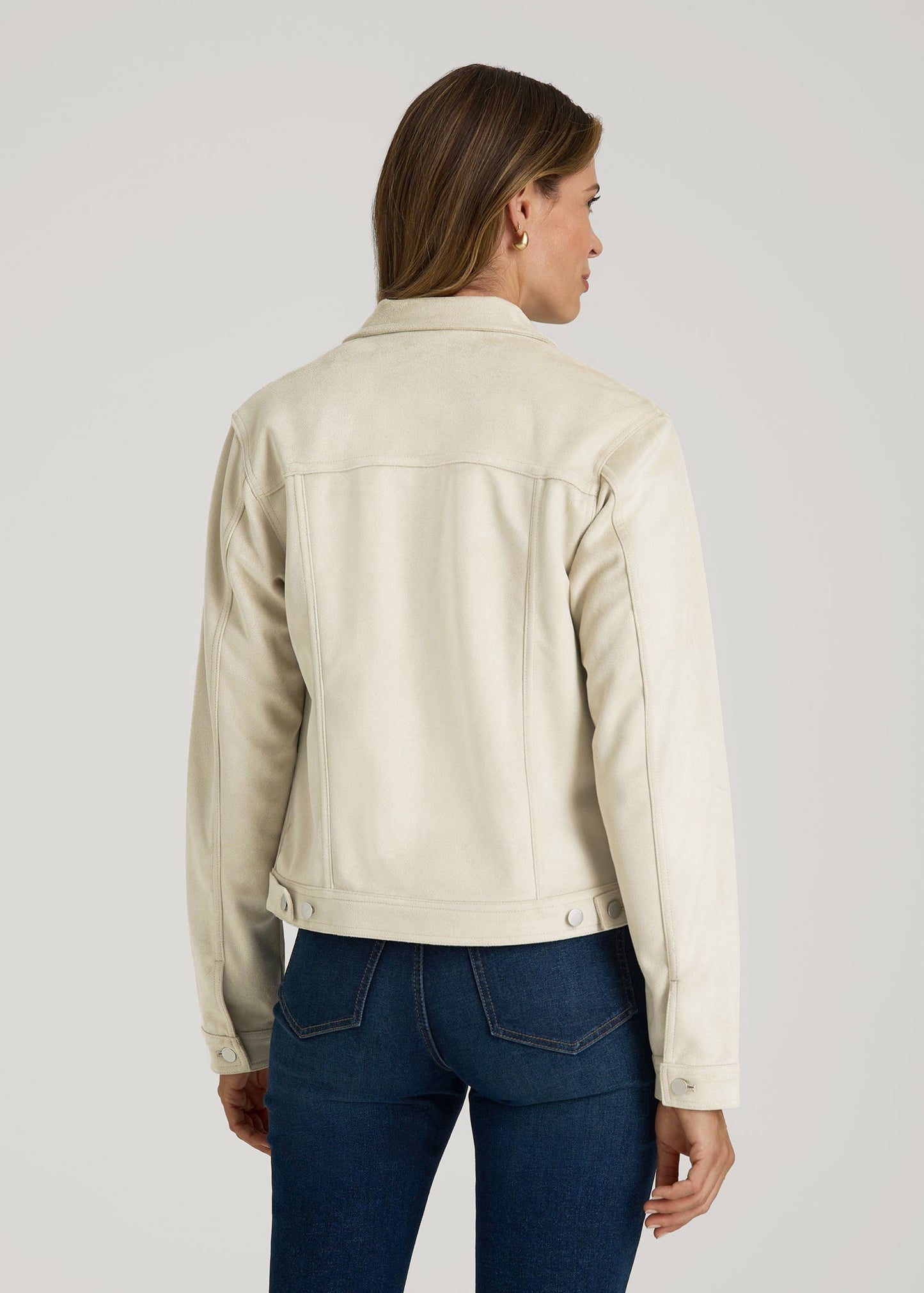 American Tall Men|Women True Touch Suede Trucker Jacket for Tall Women in Overcast
