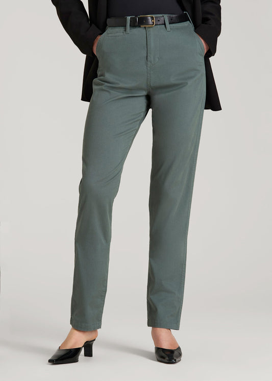 American Tall Men|Women High Rise Tapered Chino Pants for Tall Women in Balsam Green