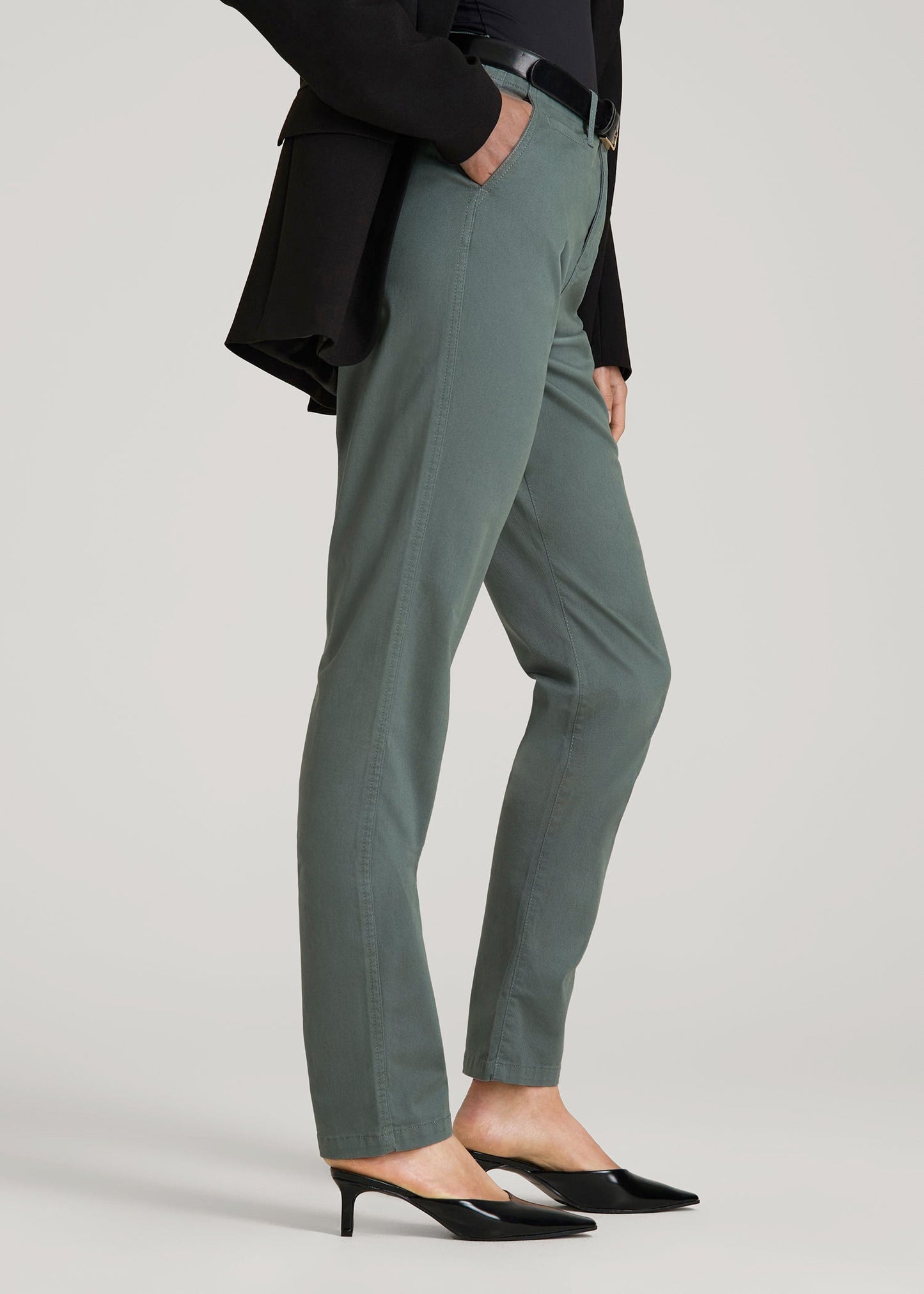 American Tall Men|Women High Rise Tapered Chino Pants for Tall Women in Balsam Green