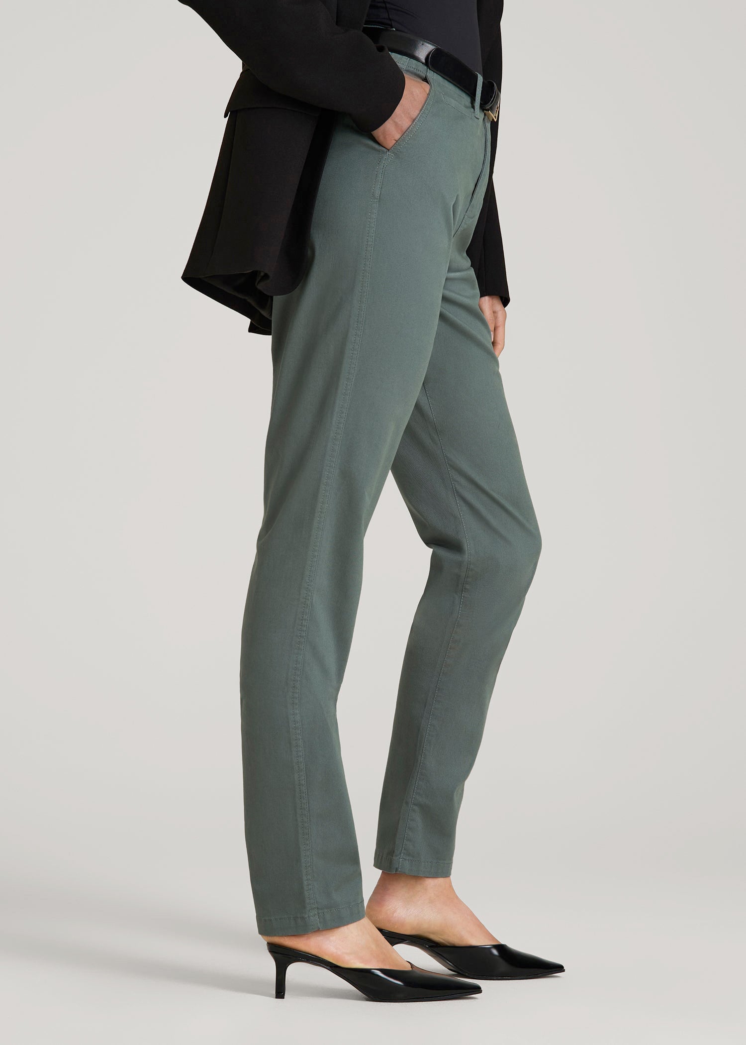 American Tall Men|Women High Rise Tapered Chino Pants for Tall Women in Balsam Green