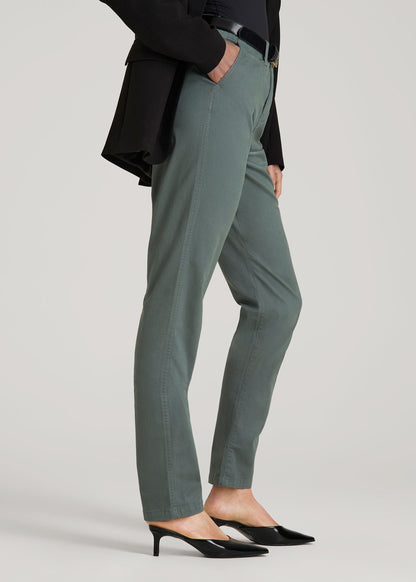American Tall Men|Women High Rise Tapered Chino Pants for Tall Women in Balsam Green