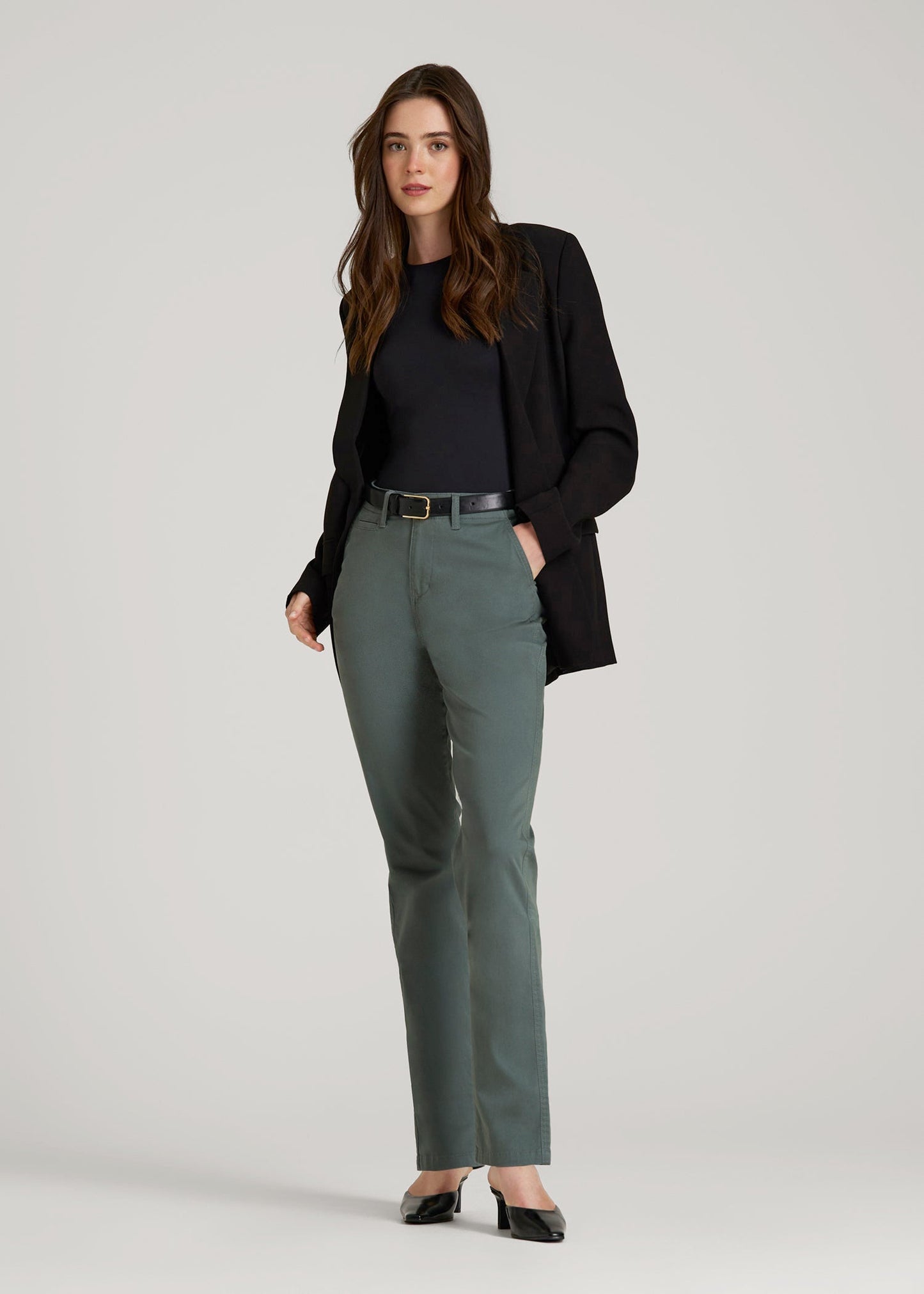 American Tall Men|Women High Rise Tapered Chino Pants for Tall Women in Balsam Green