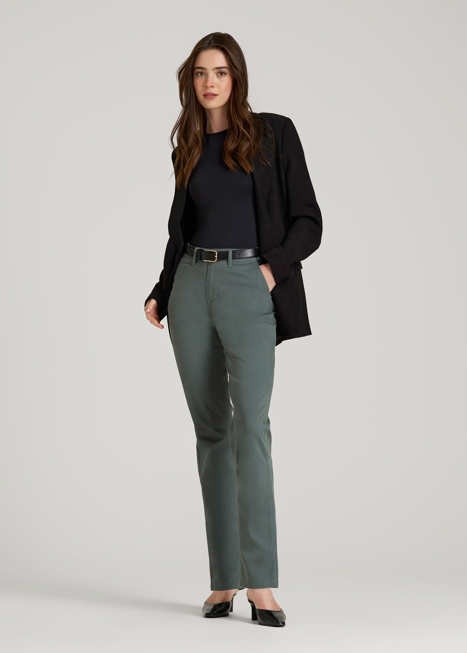 American Tall Men|Women High Rise Tapered Chino Pants for Tall Women in Balsam Green