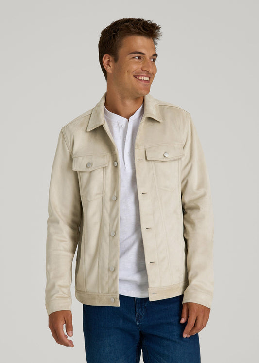 American Tall Men True Touch Suede Trucker Jacket for Tall Men in Overcast
