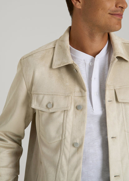 American Tall Men True Touch Suede Trucker Jacket for Tall Men in Overcast