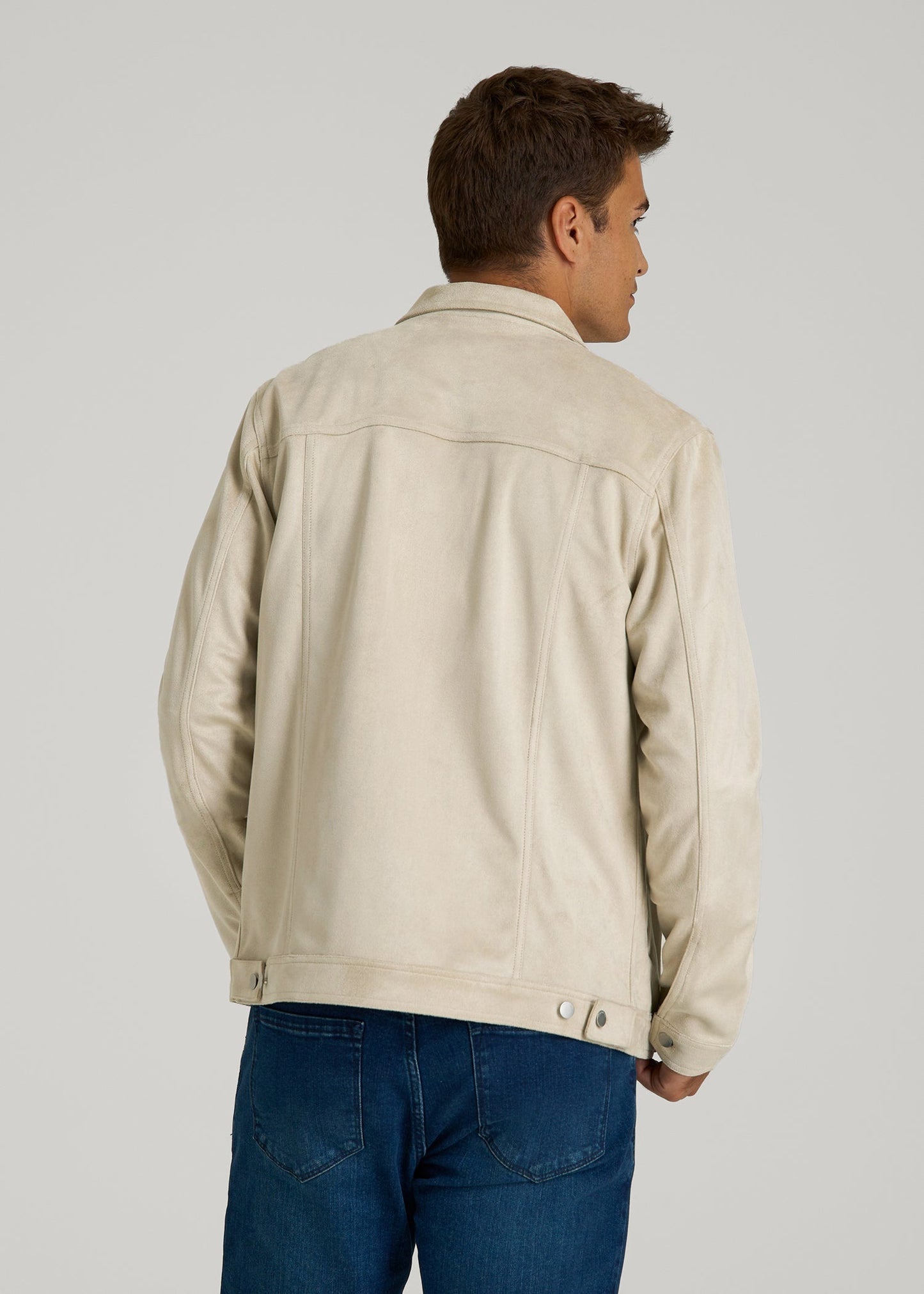 American Tall Men True Touch Suede Trucker Jacket for Tall Men in Overcast