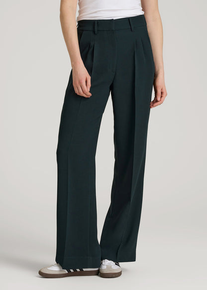 American Tall Men|Women Wide Leg Pleated Dress Pants 2.0 for Tall Women in Midnight Green