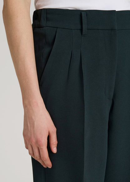 American Tall Men|Women Wide Leg Pleated Dress Pants 2.0 for Tall Women in Midnight Green