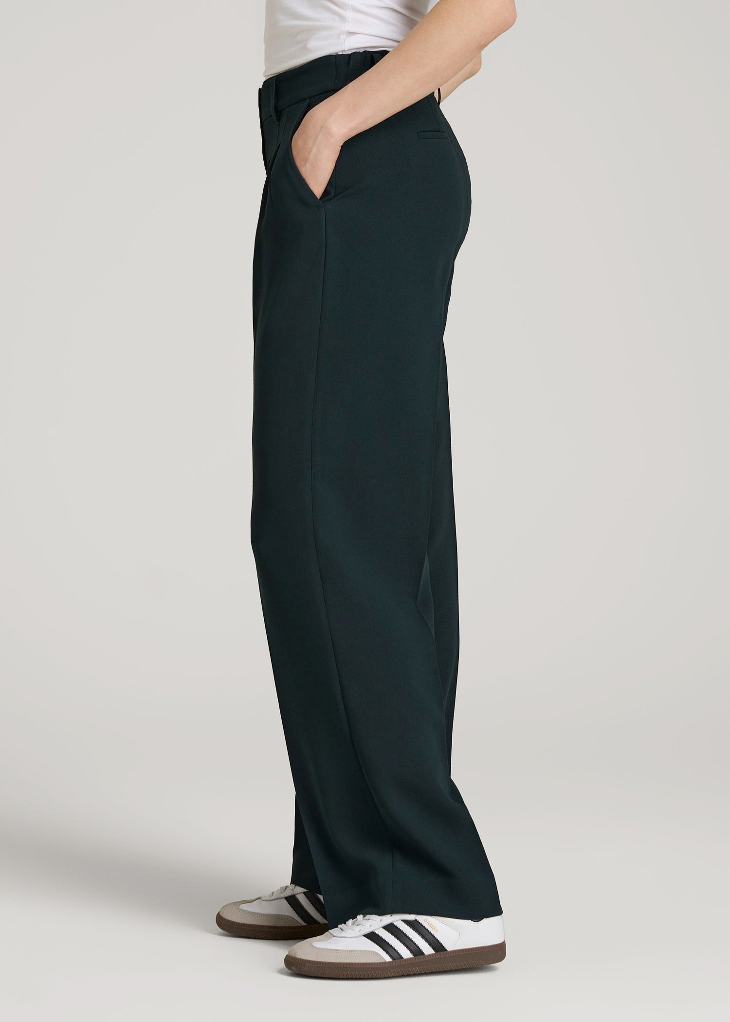 American Tall Men|Women Wide Leg Pleated Dress Pants 2.0 for Tall Women in Midnight Green