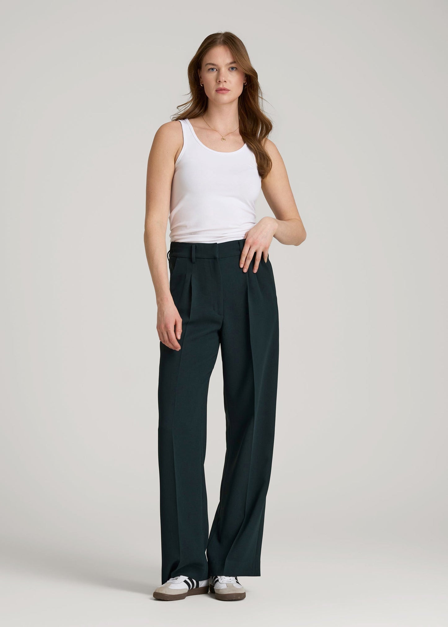 American Tall Men|Women Wide Leg Pleated Dress Pants 2.0 for Tall Women in Midnight Green