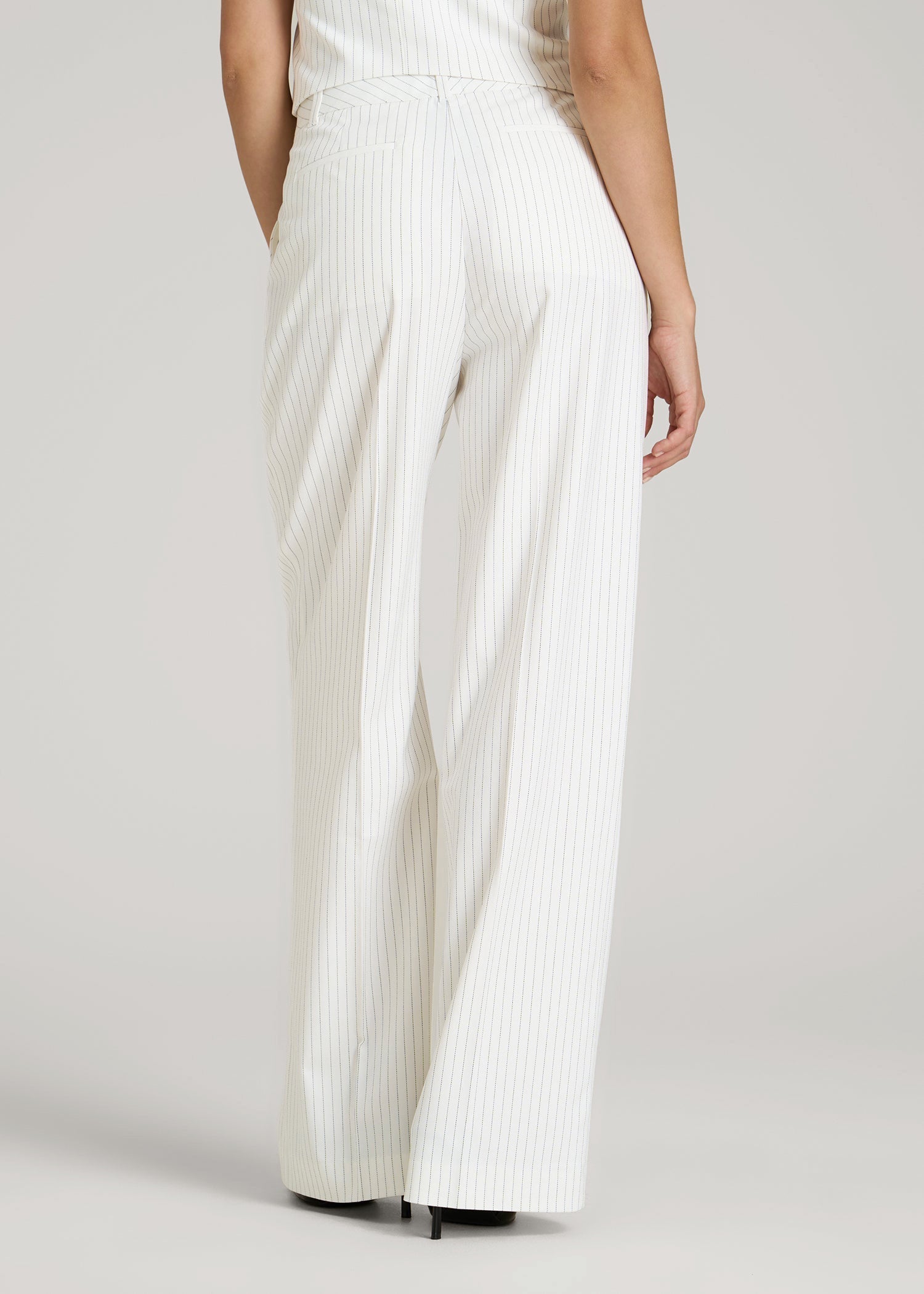 American Tall Men|Women High-Rise Wide-Leg Pleated Dress Pants for Tall Women in Off White Pinstripe