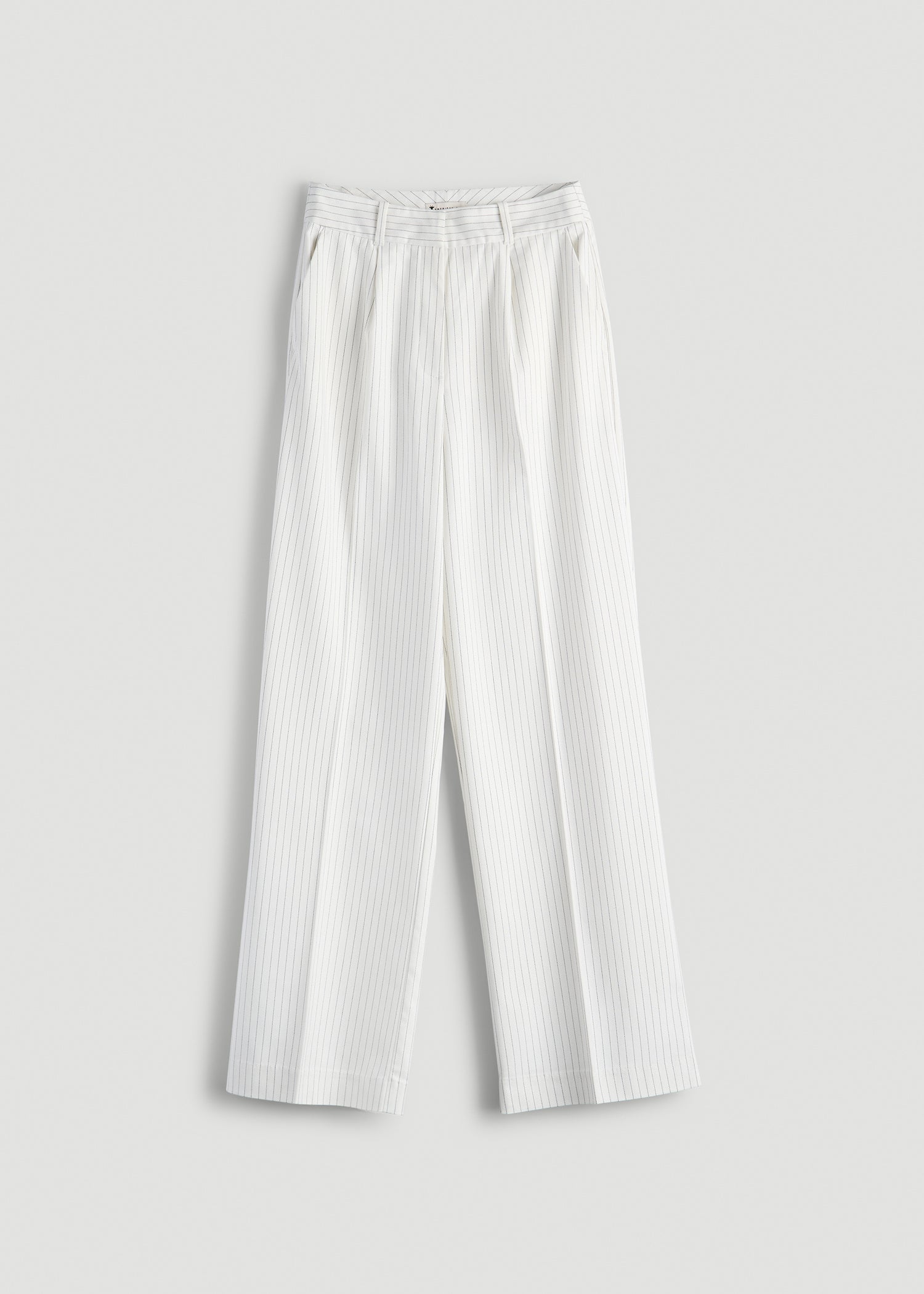 American Tall Men|Women High-Rise Wide-Leg Pleated Dress Pants for Tall Women in Off White Pinstripe