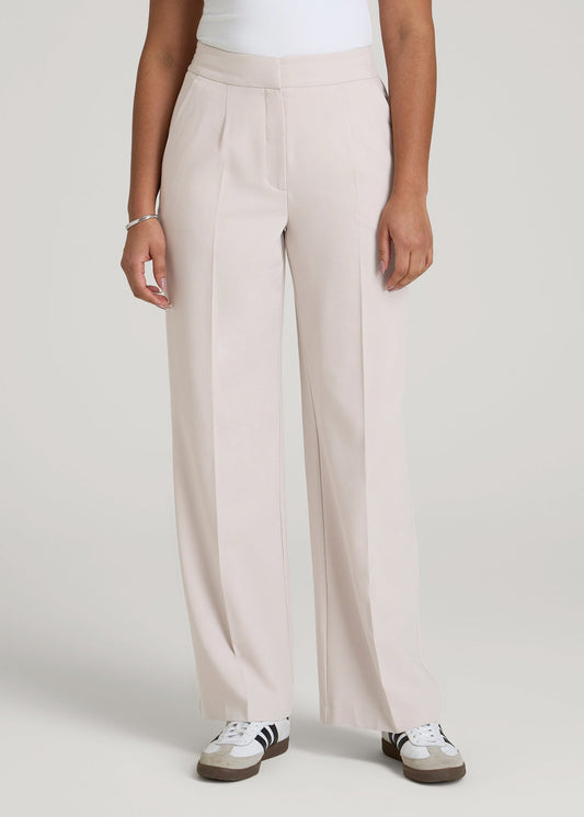 American Tall Men|Women Flat Front Wide Leg Dress Pants for Tall Women in Drywall Tan