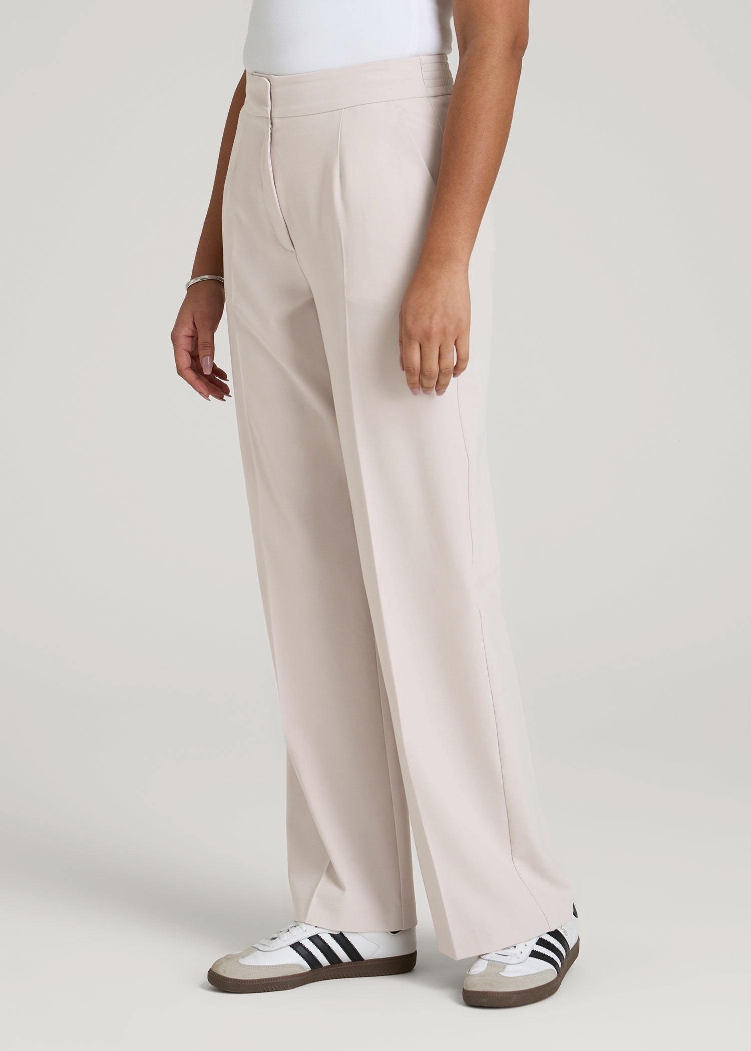 American Tall Men|Women Flat Front Wide Leg Dress Pants for Tall Women in Drywall Tan