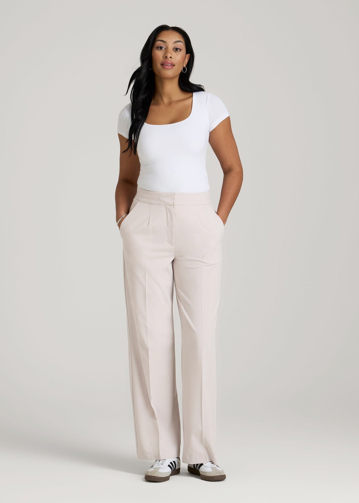 American Tall Men|Women Flat Front Wide Leg Dress Pants for Tall Women in Drywall Tan