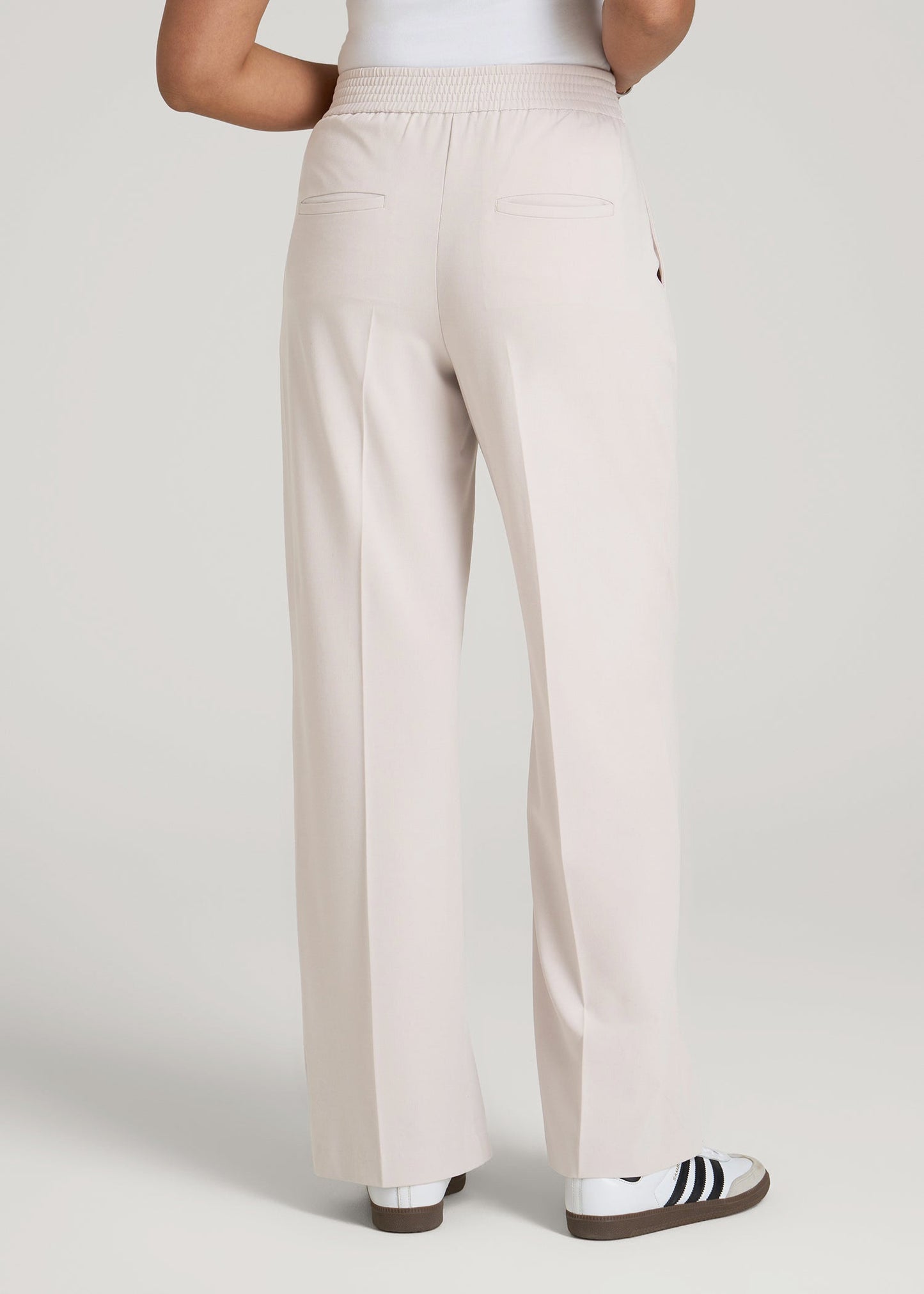American Tall Men|Women Flat Front Wide Leg Dress Pants for Tall Women in Drywall Tan