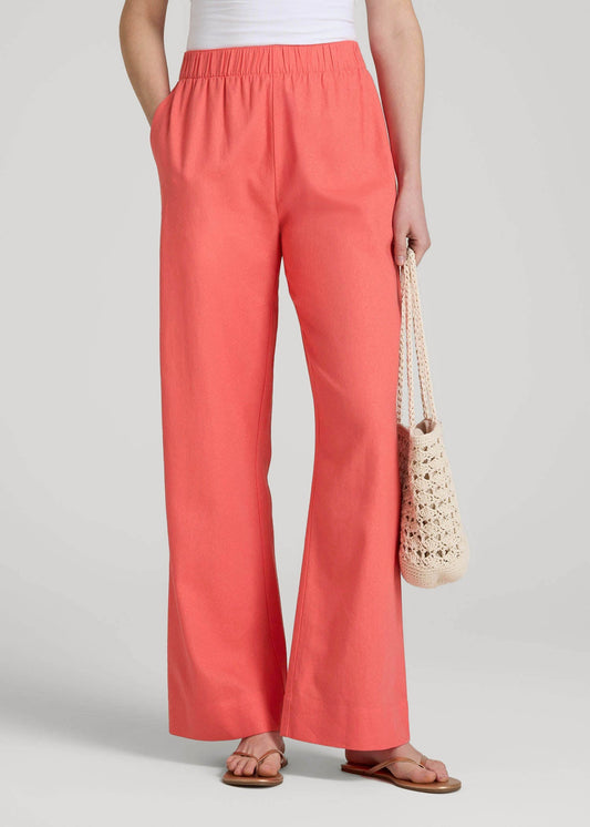 American Tall Men|Women Pull On Wide Leg Linen Pants for Tall Women in Sunset Coral