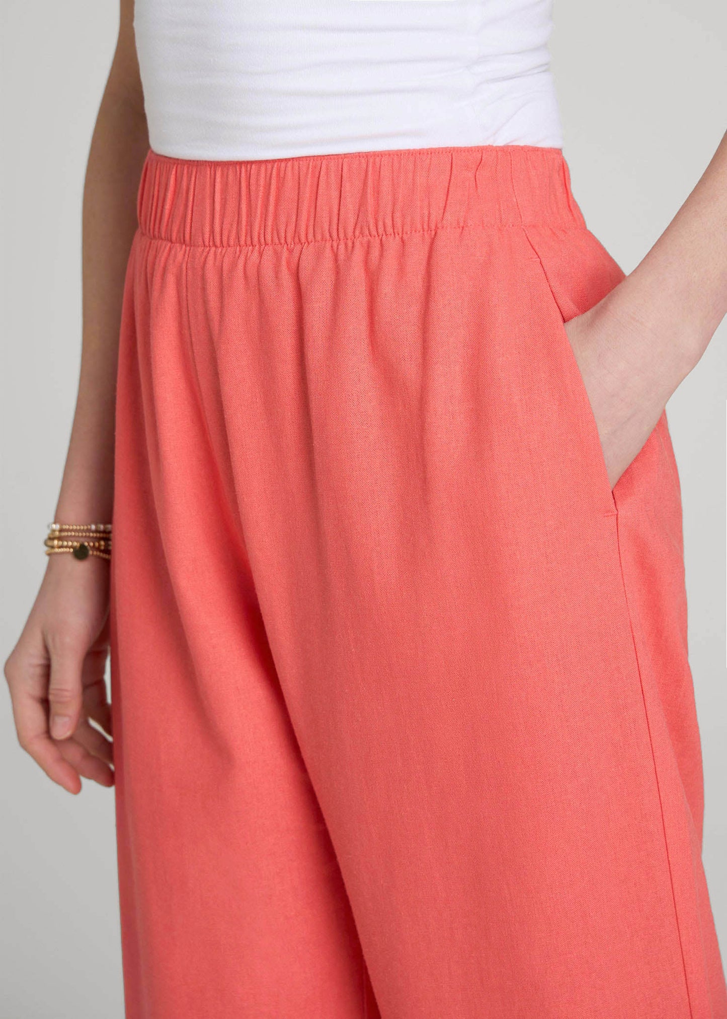American Tall Men|Women Pull On Wide Leg Linen Pants for Tall Women in Sunset Coral