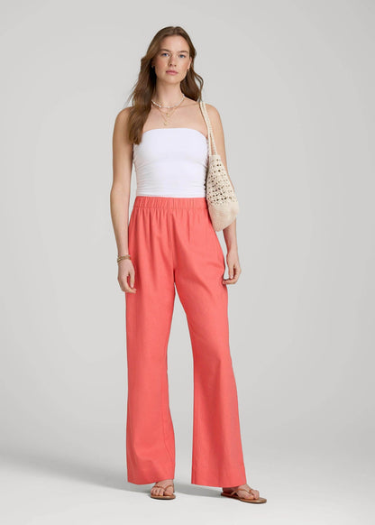 American Tall Men|Women Pull On Wide Leg Linen Pants for Tall Women in Sunset Coral