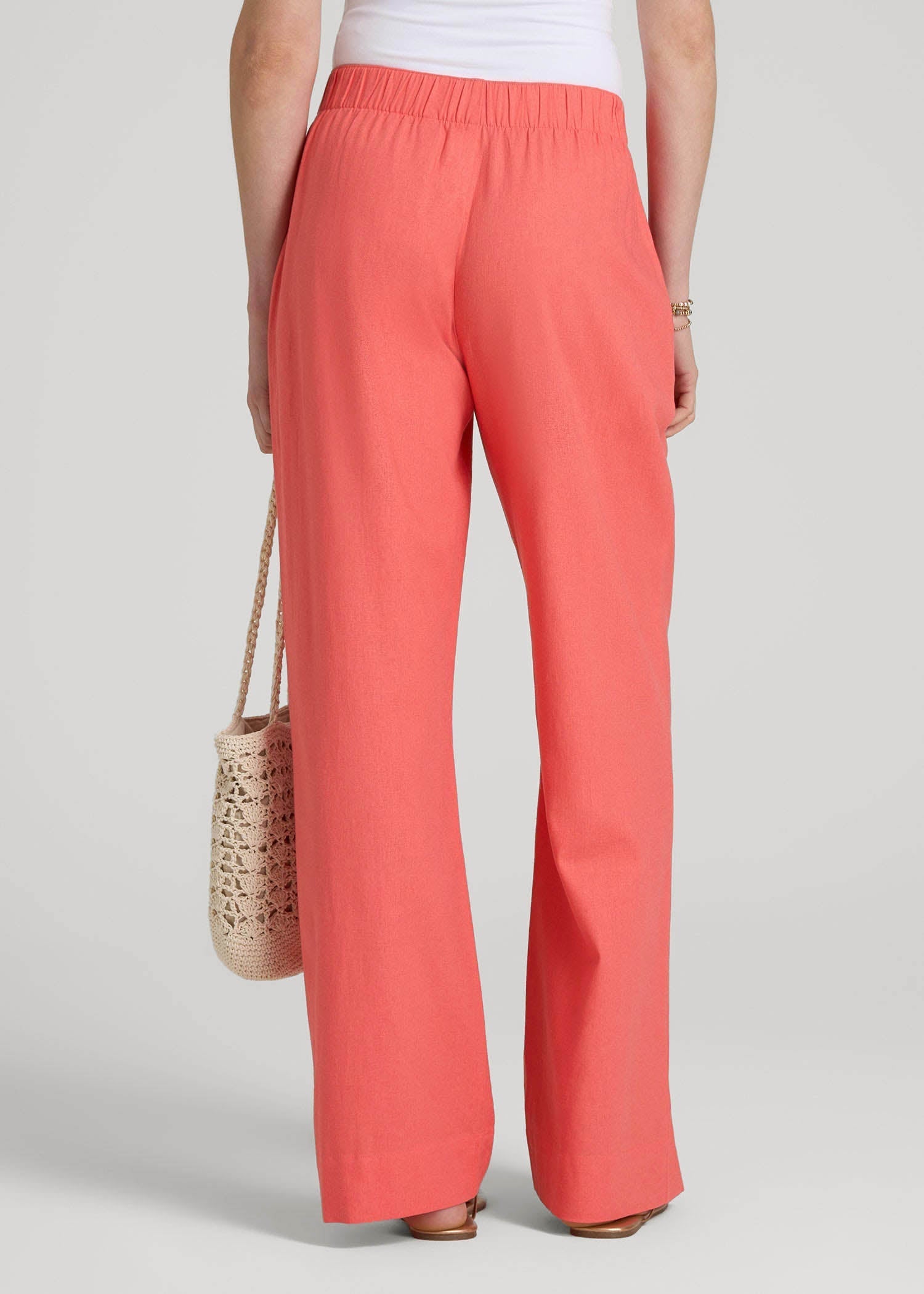 American Tall Men|Women Pull On Wide Leg Linen Pants for Tall Women in Sunset Coral