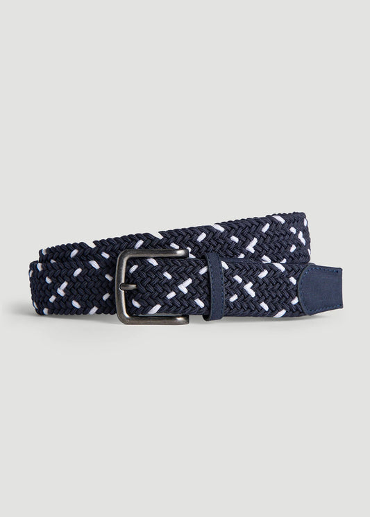 American Tall Men Stretch Woven Belt in Navy and White