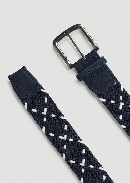 American Tall Men Stretch Woven Belt in Navy and White