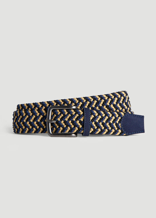 American Tall Men Stretch Woven Belt in Navy and Taupe