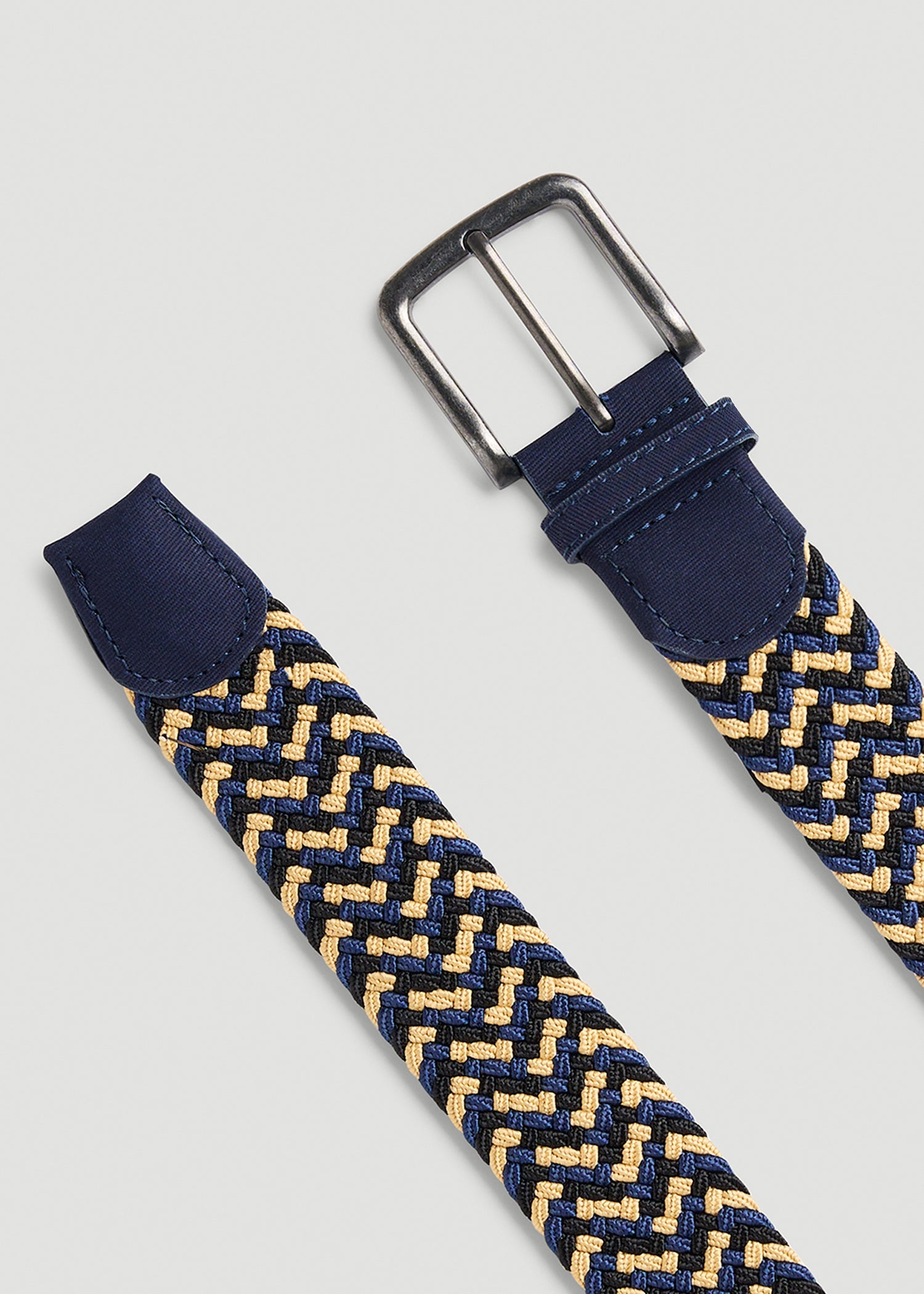 American Tall Men Stretch Woven Belt in Navy and Taupe