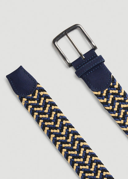 American Tall Men Stretch Woven Belt in Navy and Taupe