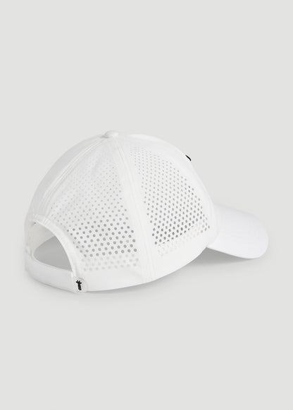 American Tall Men Lightweight Perforated Hat in White with Black Logo