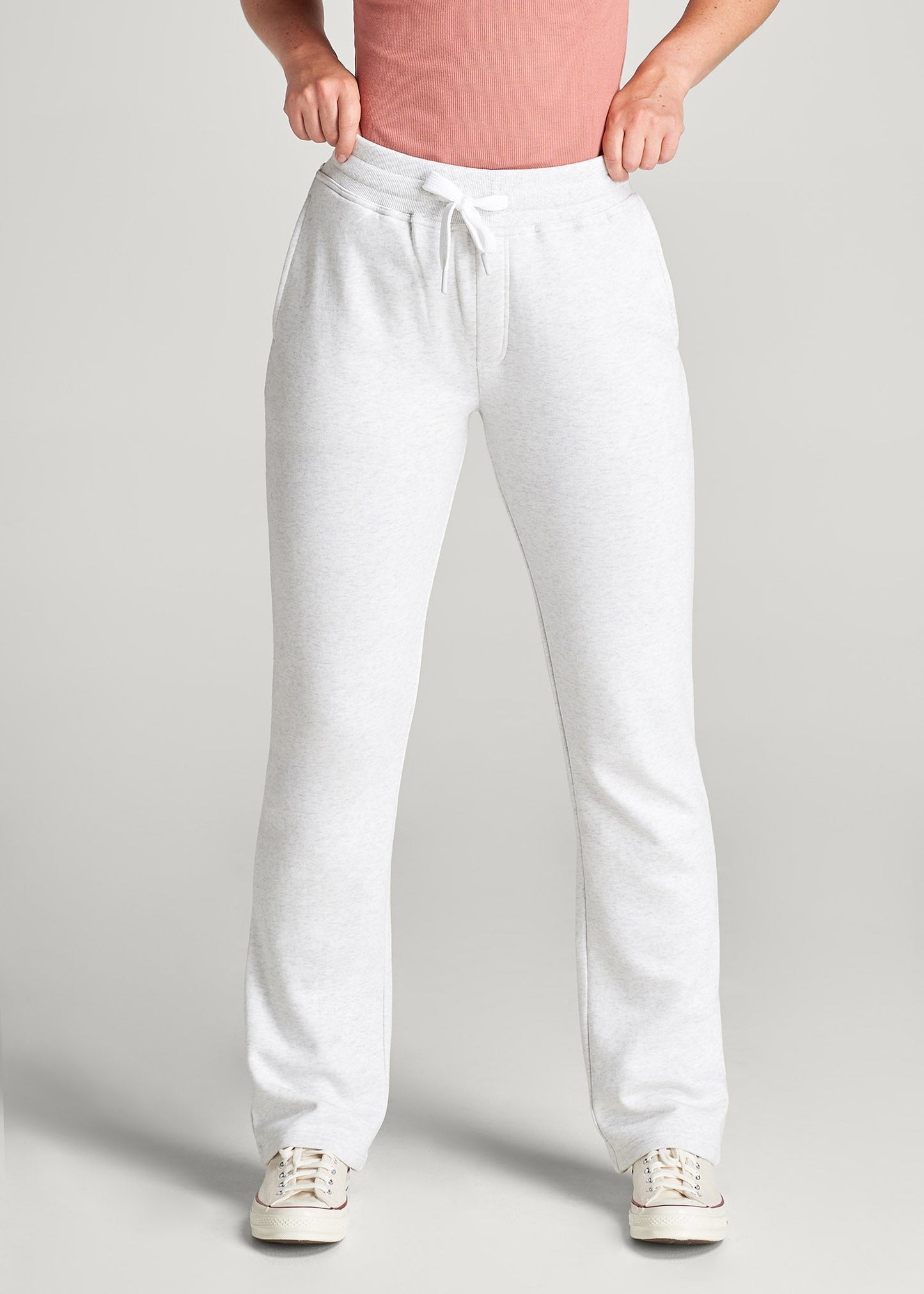 American Tall Women Wearever Fleece Open-Bottom Sweatpants for Tall Women in Heather Cloud White