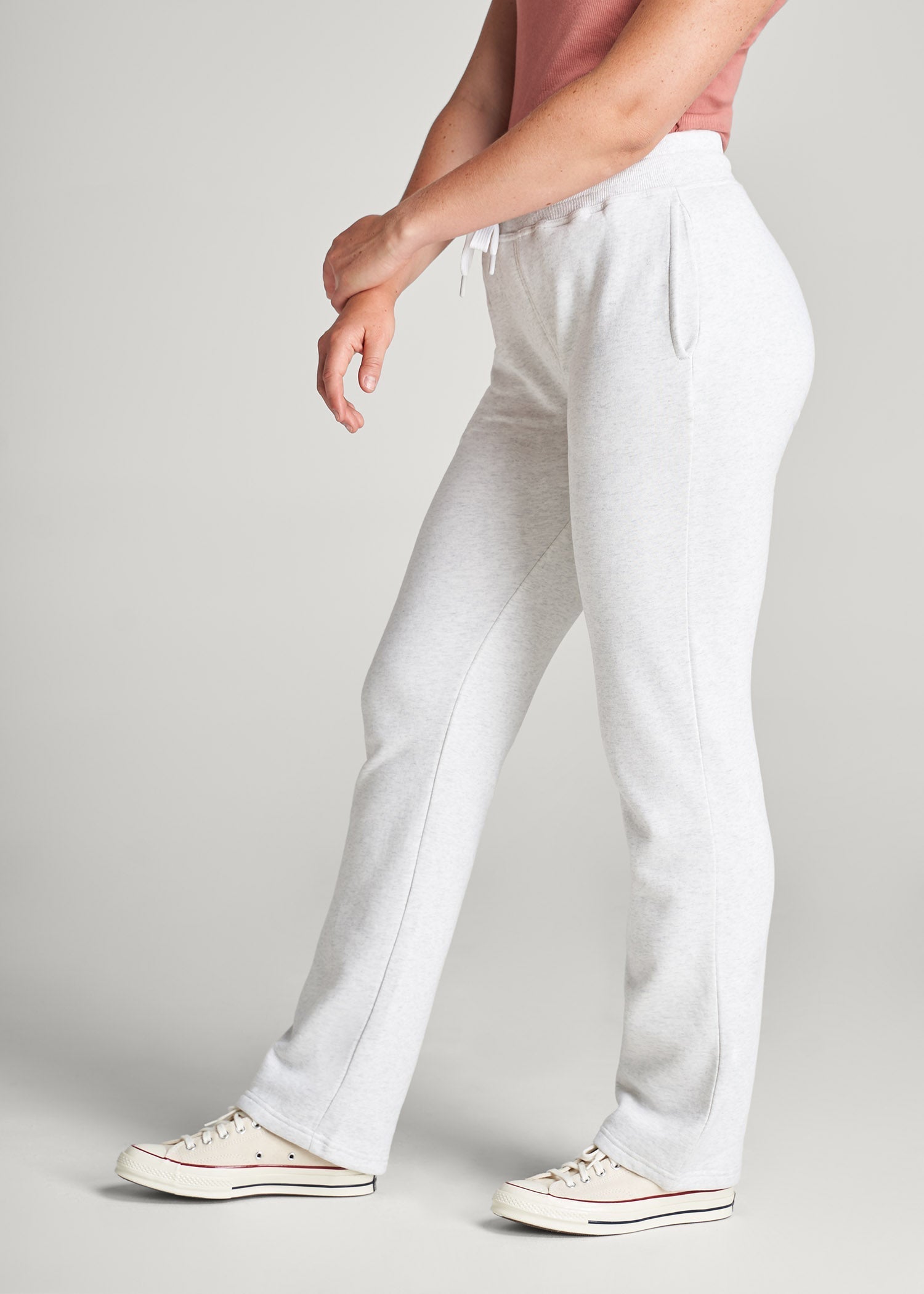 American Tall Women Wearever Fleece Open-Bottom Sweatpants for Tall Women in Heather Cloud White