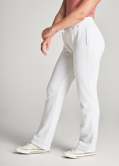 American Tall Women Wearever Fleece Open-Bottom Sweatpants for Tall Women in Heather Cloud White