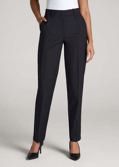 American Tall Women Flat Front Tapered Dress Pants for Tall Women in Black