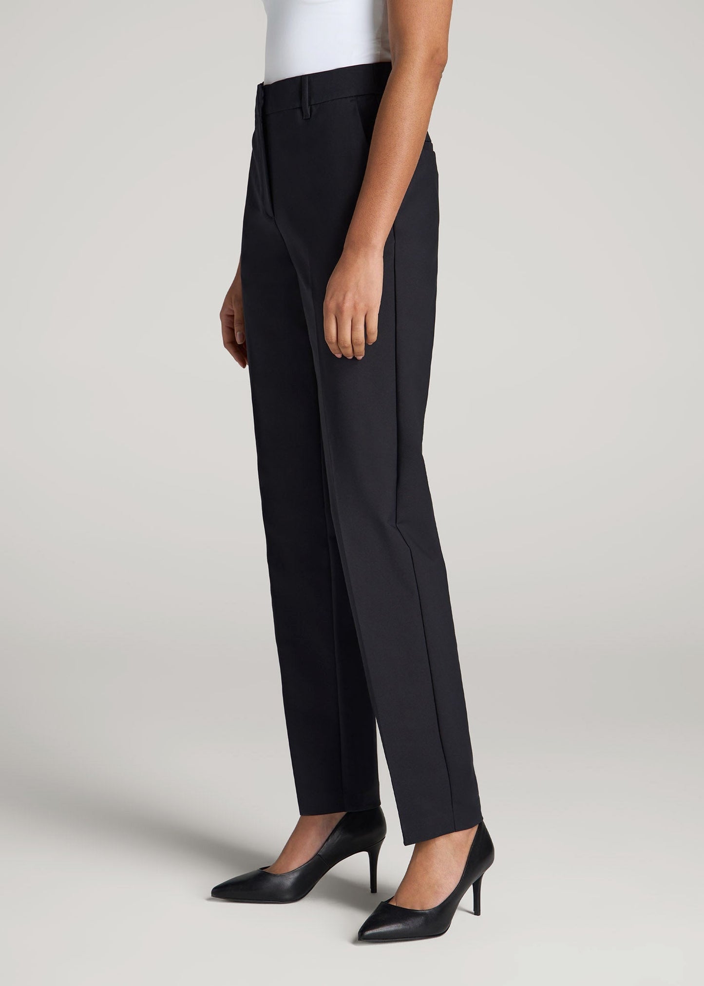 American Tall Women Flat Front Tapered Dress Pants for Tall Women in Black